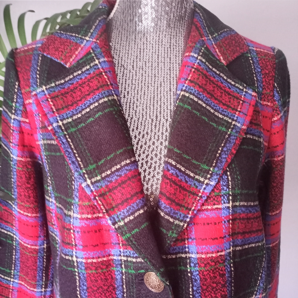 SOLD‼️📪✅Vintage LINEA by Louis Dell'Olio plaid 100% Polyester Blazer - Picture 6 of 16